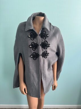 NWT! New York & Company Gray Wool-Blend Cape with Decorative Frog Closures